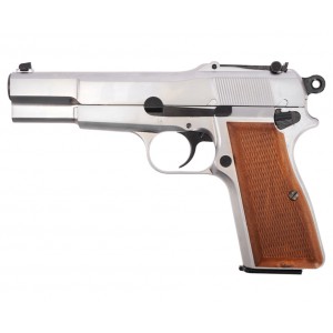 Страйкбольный пистолет WE BROWNING HI POWER, хромированный, металл, с кобурой прикладом WE-B006